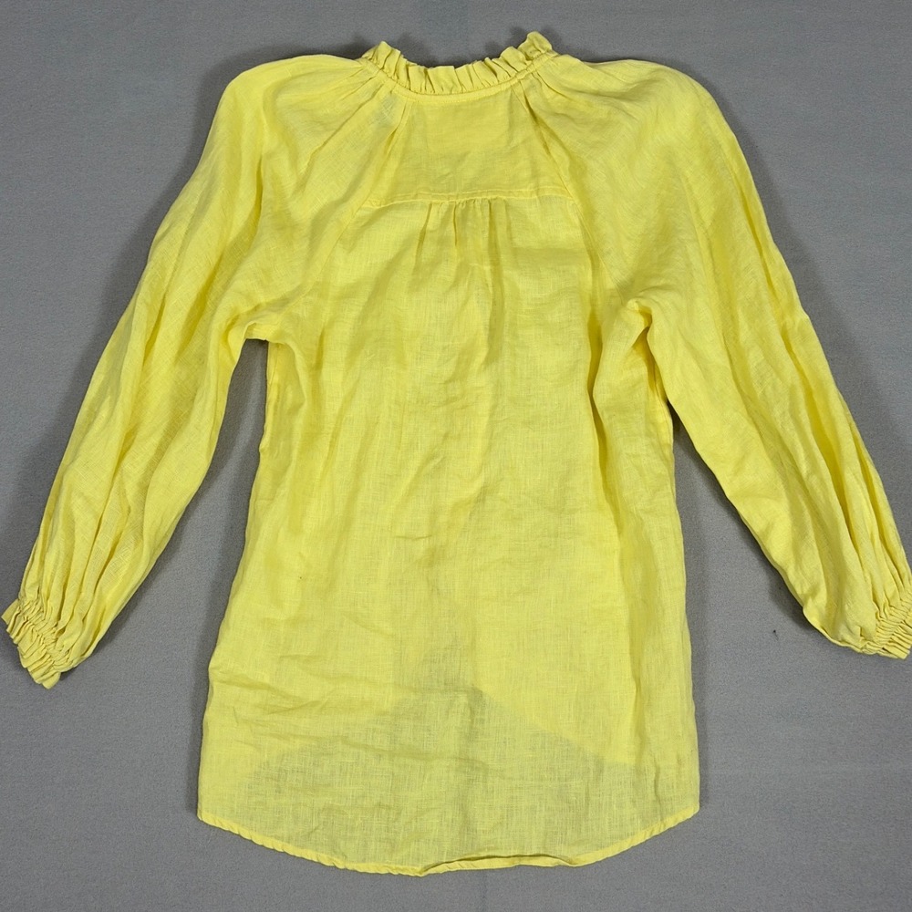Maeve Anthropologie‎ Yellow 100% Linen Ruffle V-Neck Button Front Blouse XS 0487